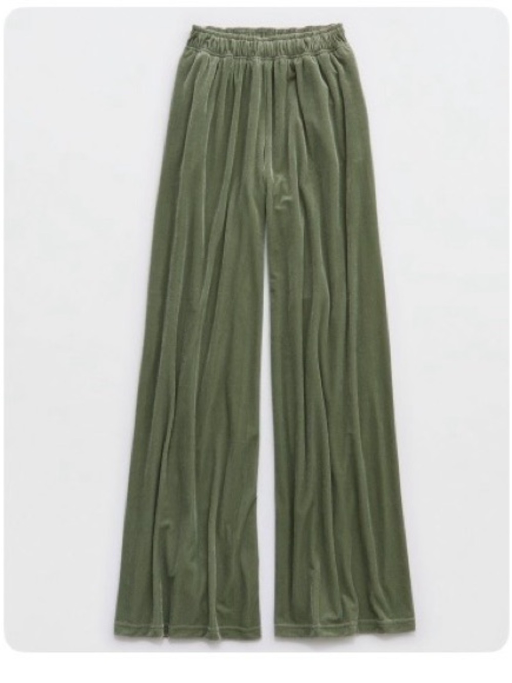 OFFLINE By Aerie Velour Rib Super Wide Leg Pant in Olive Green - L